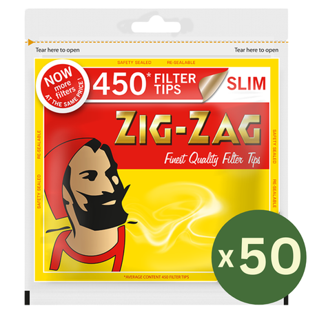 Zig Zag Slim Filter Tips 6mm (450 Tips per Bag) Full Box of 50 Bags