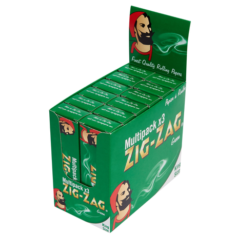 Zig Zag Green King Size Rolling Papers (Multipack of 3 Booklets) x 12 Full Box