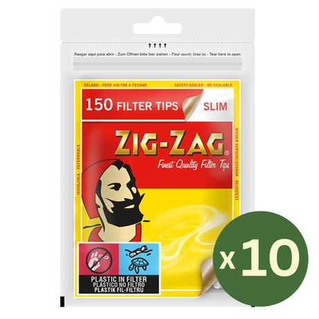 Zig Zag Slim Filter Tips 6mm (150 Tips per Bag) Full Box of 10 Bags
